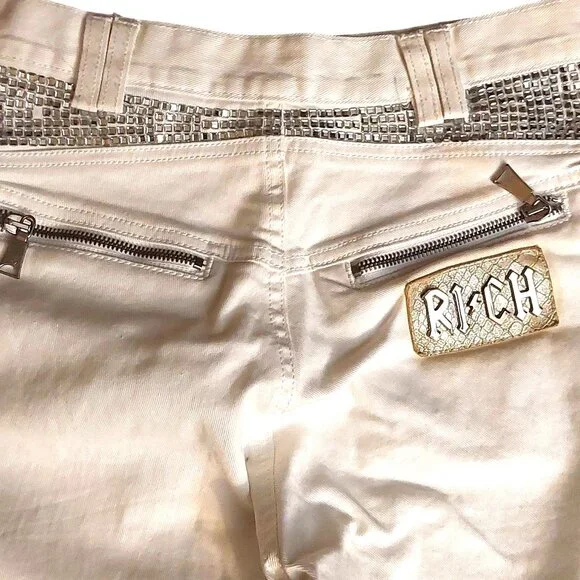 【RICHMOND】the rich white flared jeans John Richmond RICH Rhinestone Studded Wide Leg White Denim